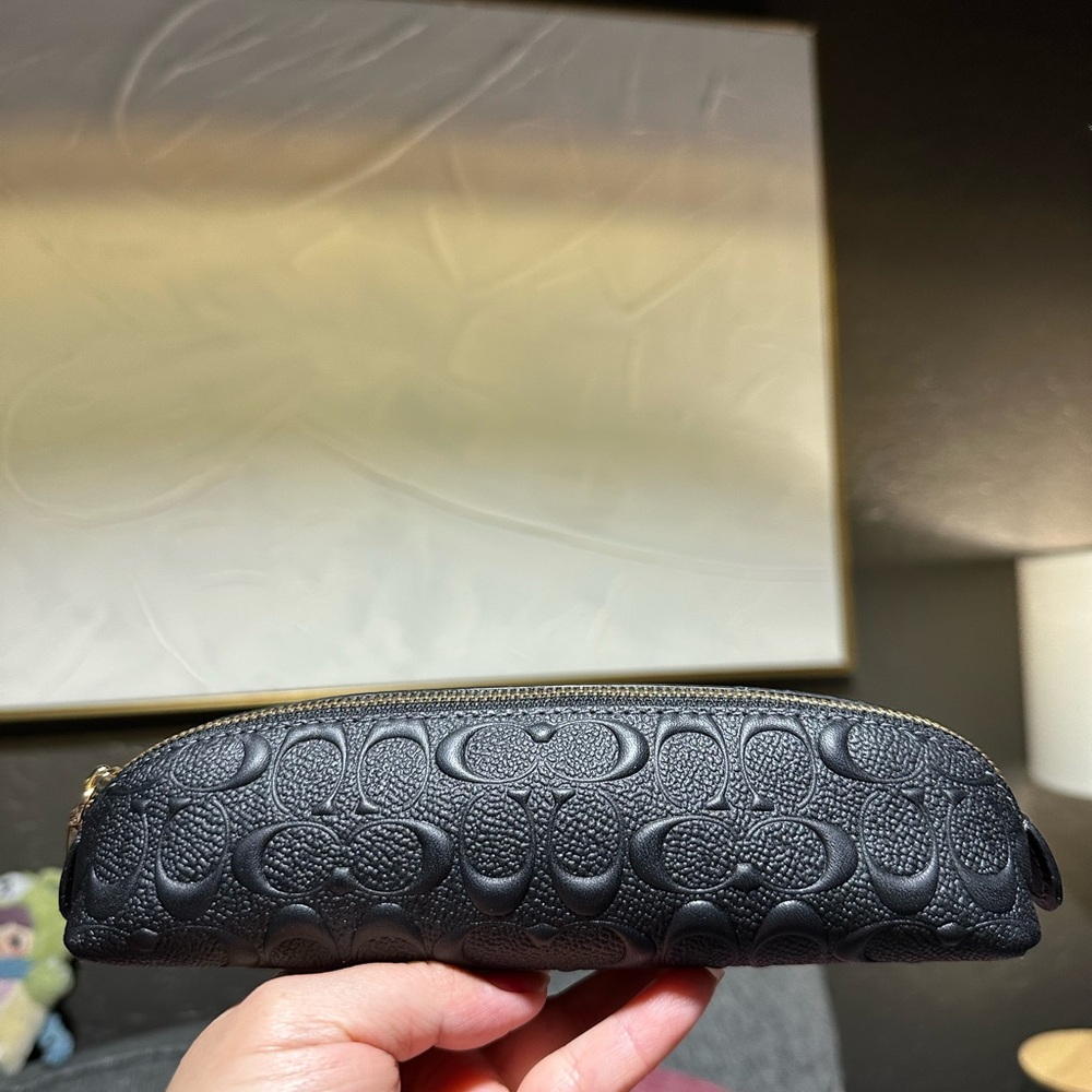 Coach Black Embossed Leather Pencil Pouch